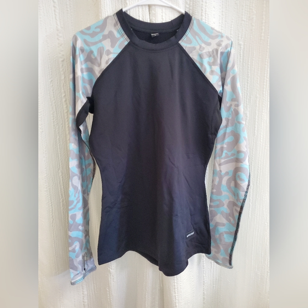 Elegant Black and Blue Camouflage Long Sleeve Top
